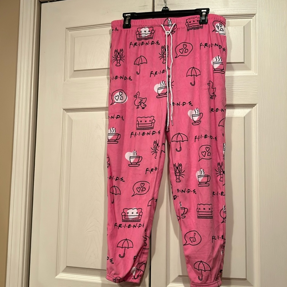 Friends - Medium - Pink Friends Themed Velvety Pajama Bottoms
